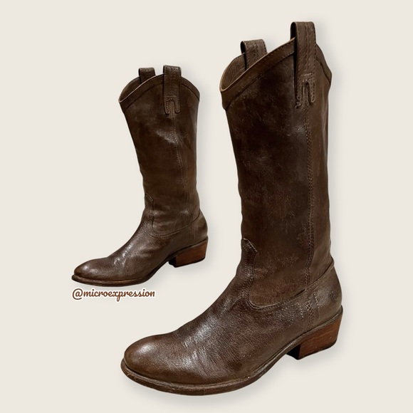 Frye Carson Pull On Brown Leather Southern/Western Cowgirl Festival Party Boots - Picture 7 of 15